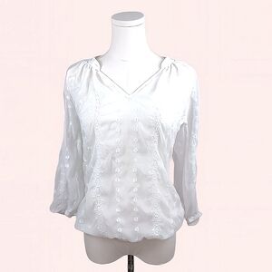 Olive & Oak White Embroidered Sheer Long Sleeve Blouse XS